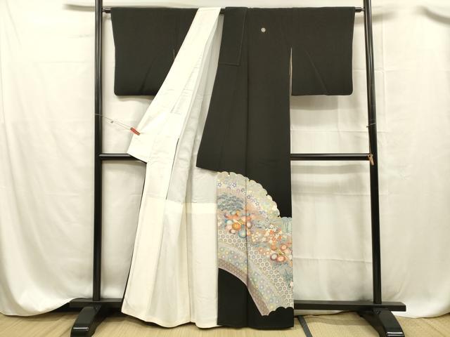 平和屋着物■豪華黒留袖　駒刺繍　花鳥文　正絹　逸品　DABC8353cm