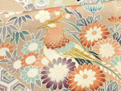 平和屋着物■豪華黒留袖　駒刺繍　花鳥文　正絹　逸品　DABC8353cm