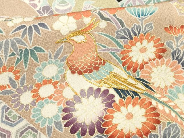 平和屋着物■豪華黒留袖　駒刺繍　花鳥文　正絹　逸品　DABC8353cm
