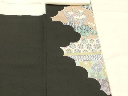 平和屋着物■豪華黒留袖　駒刺繍　花鳥文　正絹　逸品　DABC8353cm