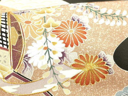 平和屋着物■豪華黒留袖　駒刺繍　流水御所車花文　藤花房　金彩　正絹　逸品　DABC8359cm