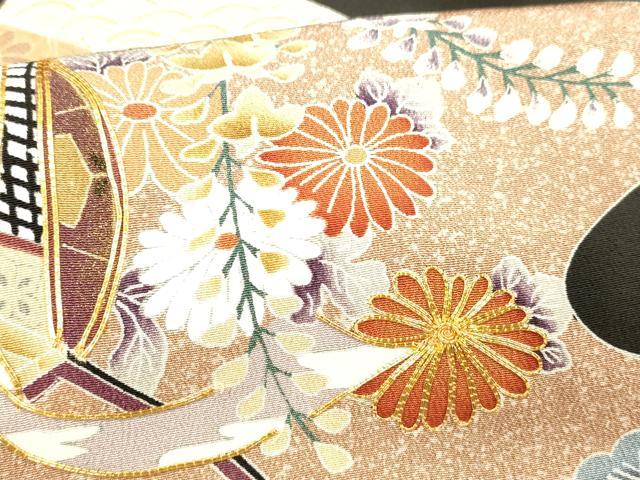 平和屋着物■豪華黒留袖　駒刺繍　流水御所車花文　藤花房　金彩　正絹　逸品　DABC8359cm