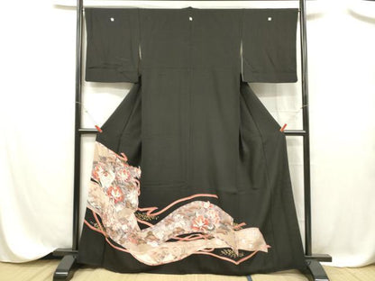 平和屋着物■豪華黒留袖 群鶴花文 金彩 正絹 逸品 DABC8361cm