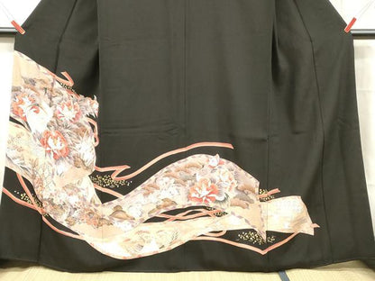 平和屋着物■豪華黒留袖 群鶴花文 金彩 正絹 逸品 DABC8361cm