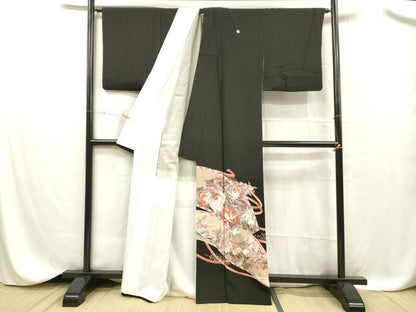 平和屋着物■豪華黒留袖 群鶴花文 金彩 正絹 逸品 DABC8361cm