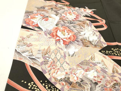 平和屋着物■豪華黒留袖 群鶴花文 金彩 正絹 逸品 DABC8361cm