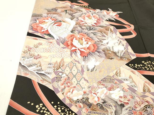 平和屋着物■豪華黒留袖 群鶴花文 金彩 正絹 逸品 DABC8361cm