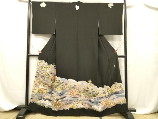 平和屋着物■豪華黒留袖 友禅 作家物 風景文 さが美扱い 正絹 逸品 DABC8364cm
