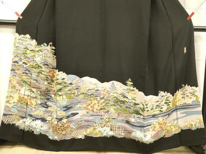 平和屋着物■豪華黒留袖 友禅 作家物 風景文 さが美扱い 正絹 逸品 DABC8364cm