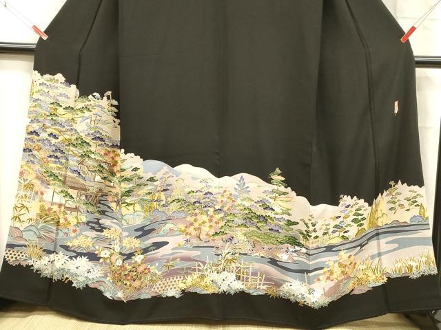平和屋着物■豪華黒留袖 友禅 作家物 風景文 さが美扱い 正絹 逸品 DABC8364cm