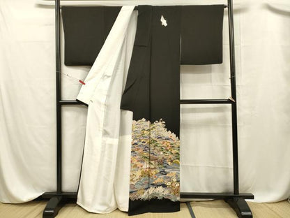 平和屋着物■豪華黒留袖 友禅 作家物 風景文 さが美扱い 正絹 逸品 DABC8364cm