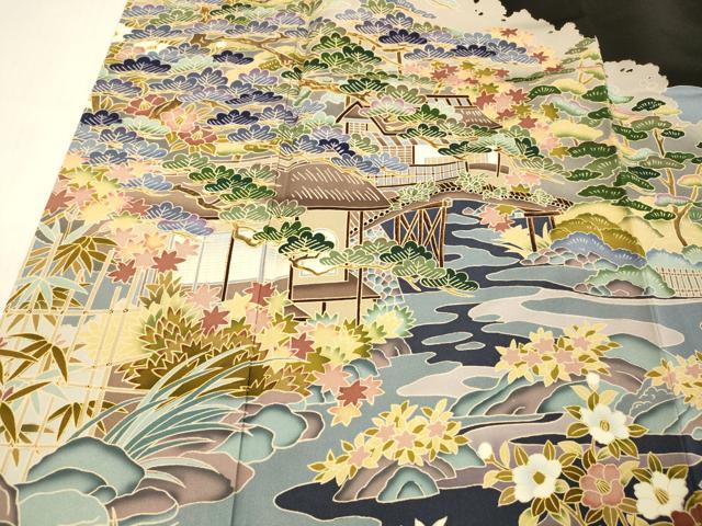平和屋着物■豪華黒留袖 友禅 作家物 風景文 さが美扱い 正絹 逸品 DABC8364cm