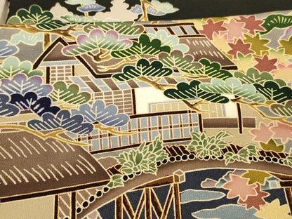 平和屋着物■豪華黒留袖 友禅 作家物 風景文 さが美扱い 正絹 逸品 DABC8364cm
