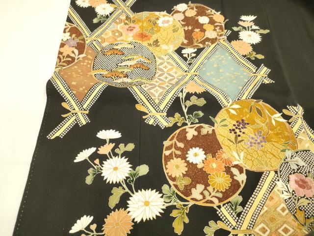 平和屋着物■豪華黒留袖 駒刺繍 草花文 金彩 三越扱い 正絹 逸品 DABC8379cm