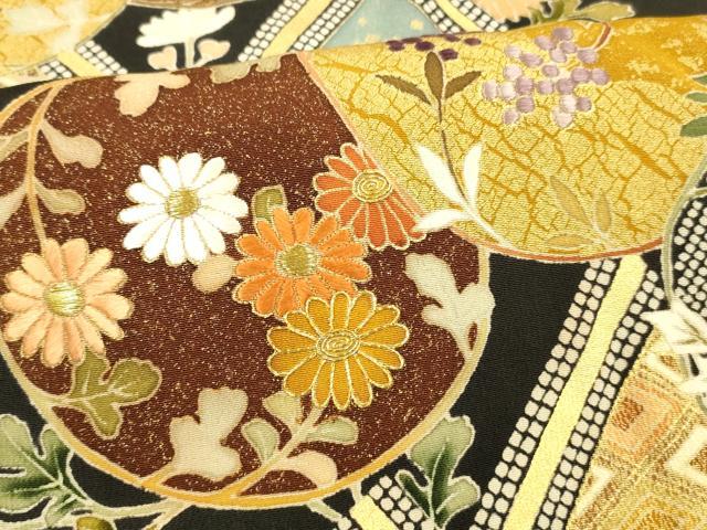 平和屋着物■豪華黒留袖 駒刺繍 草花文 金彩 三越扱い 正絹 逸品 DABC8379cm