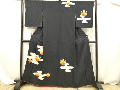 平和屋着物■訪問着 駒刺繍 絞り 草花文 正絹 逸品 DABC8382cm