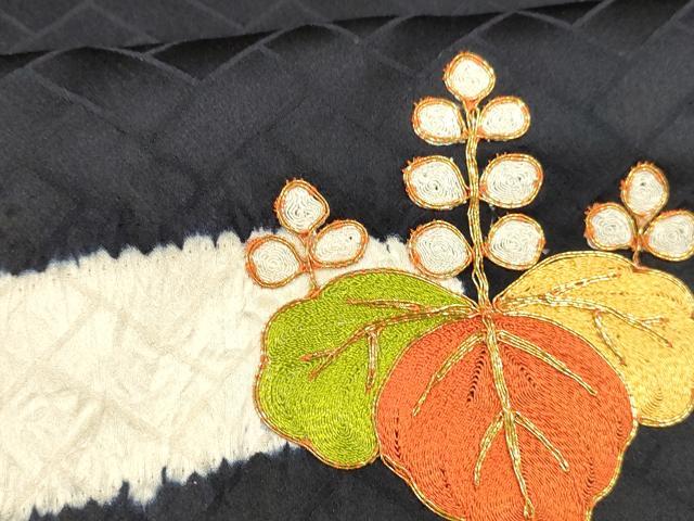 平和屋着物■訪問着 駒刺繍 絞り 草花文 正絹 逸品 DABC8382cm