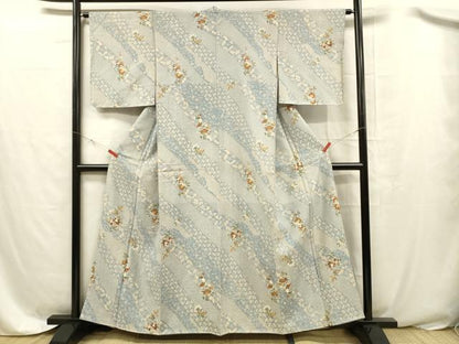 平和屋着物■上質な小紋 紬地 花蝶文 金彩 正絹 逸品 DABC8384cm