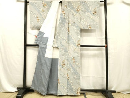平和屋着物■上質な小紋 紬地 花蝶文 金彩 正絹 逸品 DABC8384cm