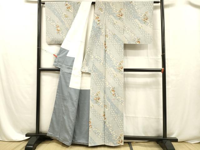 平和屋着物■上質な小紋 紬地 花蝶文 金彩 正絹 逸品 DABC8384cm