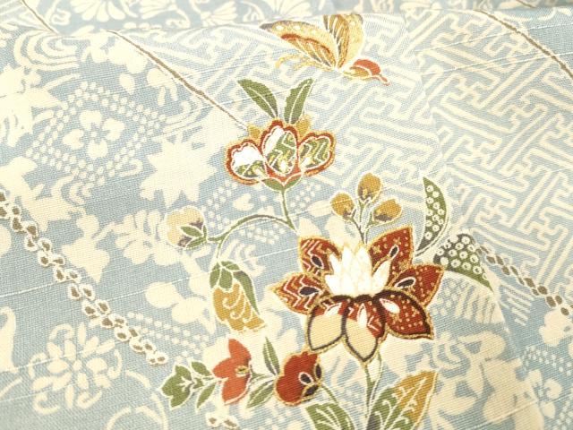 平和屋着物■上質な小紋 紬地 花蝶文 金彩 正絹 逸品 DABC8384cm