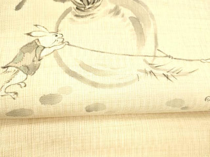 平和屋着物＊夏物 九寸名古屋帯 手描き 鳥獣戯画 麻 逸品 DABC8398cm