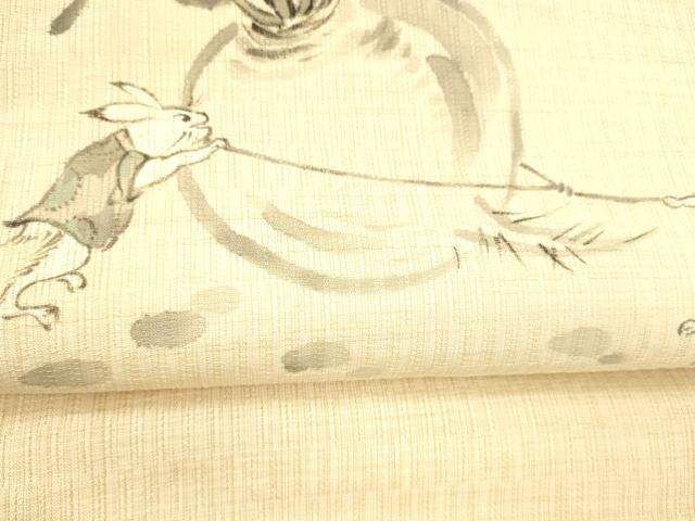平和屋着物＊夏物 九寸名古屋帯 手描き 鳥獣戯画 麻 逸品 DABC8398cm