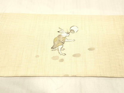 平和屋着物＊夏物 九寸名古屋帯 手描き 鳥獣戯画 麻 逸品 DABC8398cm