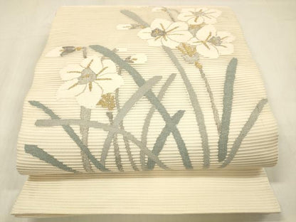 平和屋着物＊夏物 絽綴れ 太鼓柄袋帯 草花文 金銀糸 正絹 逸品 DABC8403cm