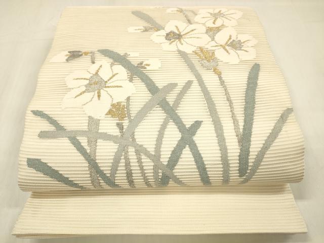 平和屋着物＊夏物 絽綴れ 太鼓柄袋帯 草花文 金銀糸 正絹 逸品 DABC8403cm