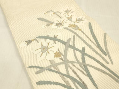 平和屋着物＊夏物 絽綴れ 太鼓柄袋帯 草花文 金銀糸 正絹 逸品 DABC8403cm