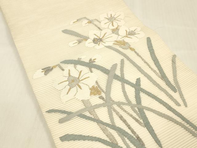 平和屋着物＊夏物 絽綴れ 太鼓柄袋帯 草花文 金銀糸 正絹 逸品 DABC8403cm