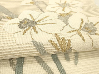 平和屋着物＊夏物 絽綴れ 太鼓柄袋帯 草花文 金銀糸 正絹 逸品 DABC8403cm