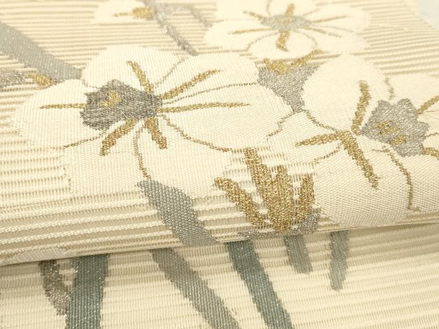 平和屋着物＊夏物 絽綴れ 太鼓柄袋帯 草花文 金銀糸 正絹 逸品 DABC8403cm