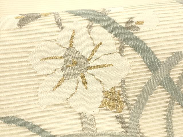 平和屋着物＊夏物 絽綴れ 太鼓柄袋帯 草花文 金銀糸 正絹 逸品 DABC8403cm