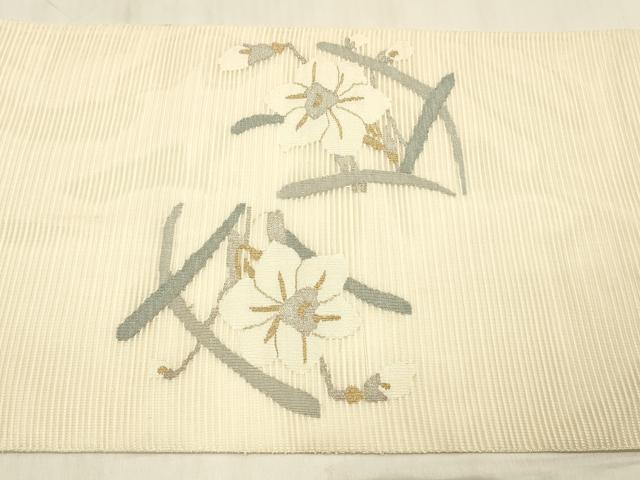 平和屋着物＊夏物 絽綴れ 太鼓柄袋帯 草花文 金銀糸 正絹 逸品 DABC8403cm