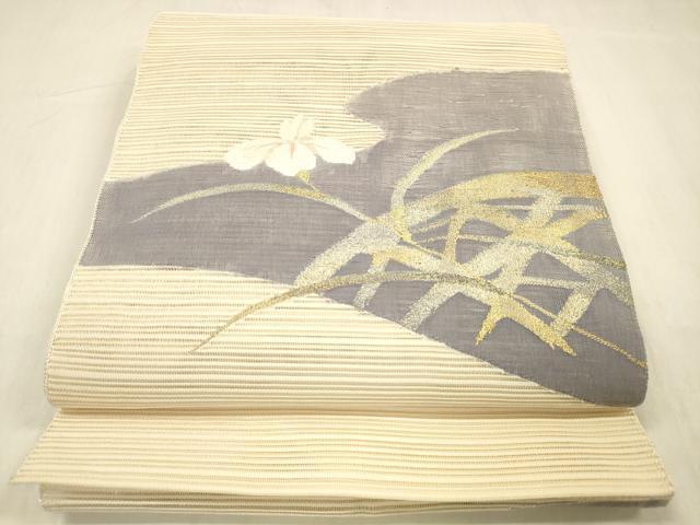 平和屋着物＊夏物 絽綴れ 八寸名古屋帯 籬草花文 金銀糸 正絹 逸品 DABC8404cm