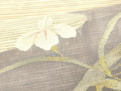 平和屋着物＊夏物 絽綴れ 八寸名古屋帯 籬草花文 金銀糸 正絹 逸品 DABC8404cm