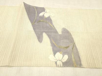 平和屋着物＊夏物 絽綴れ 八寸名古屋帯 籬草花文 金銀糸 正絹 逸品 DABC8404cm