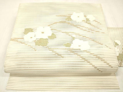 平和屋着物＊夏物 絽綴れ 八寸名古屋帯 草花文 金糸 正絹 逸品 DABC8406cm