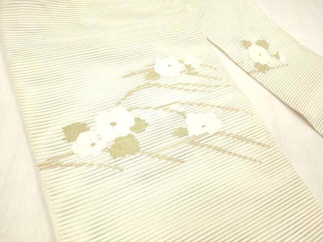 平和屋着物＊夏物 絽綴れ 八寸名古屋帯 草花文 金糸 正絹 逸品 DABC8406cm