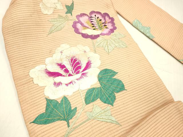 平和屋着物＊夏物 アンティーク 大正ロマン 九寸名古屋帯 絽縮緬 総手刺繍 草花文 金銀彩 正絹 逸品 DABC8409cm