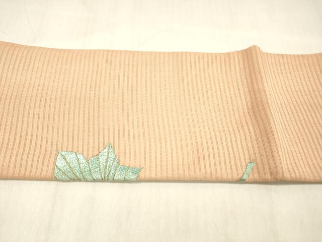 平和屋着物＊夏物 アンティーク 大正ロマン 九寸名古屋帯 絽縮緬 総手刺繍 草花文 金銀彩 正絹 逸品 DABC8409cm