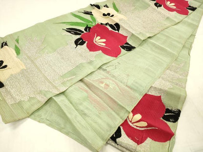 平和屋着物＊夏物 アンティーク 大正ロマン 六通柄 本袋帯 総刺繍 草花文 金銀糸 正絹 逸品 DABC8410cm