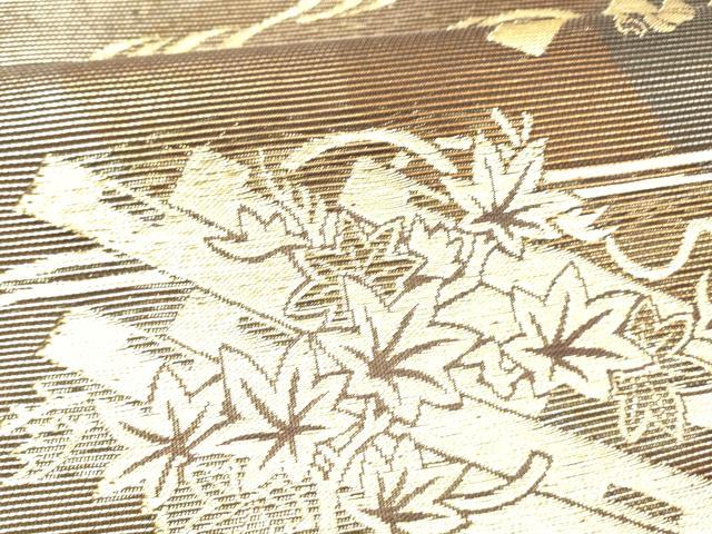 平和屋着物＊夏物 六通柄袋帯 草木染 流水花筏 金銀糸 引箔 正絹 逸品 DABC8414cm