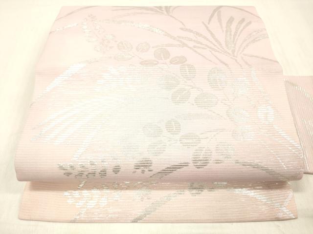 平和屋着物＊夏物 全通柄九寸名古屋帯 草葉文 銀糸 正絹 逸品 DABC8415cm