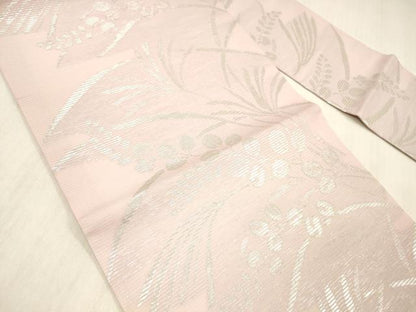 平和屋着物＊夏物 全通柄九寸名古屋帯 草葉文 銀糸 正絹 逸品 DABC8415cm
