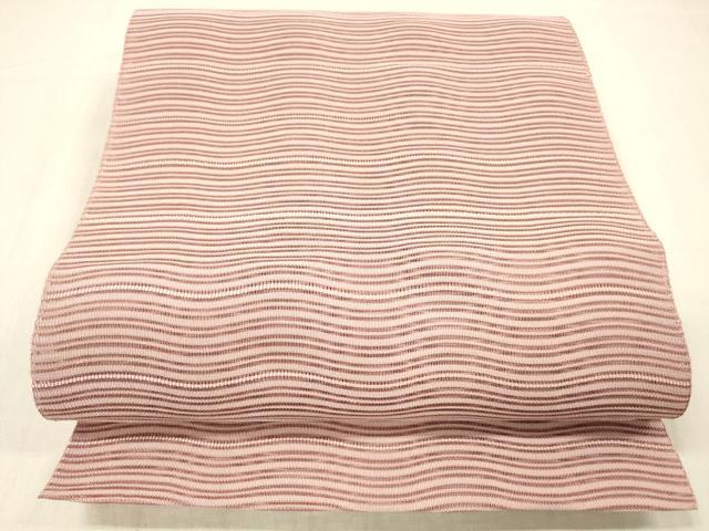 平和屋着物＊夏物 絽綴れ 八寸名古屋帯 よろけ縞 鴇色 正絹 逸品 DABC8416cm
