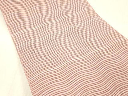 平和屋着物＊夏物 絽綴れ 八寸名古屋帯 よろけ縞 鴇色 正絹 逸品 DABC8416cm