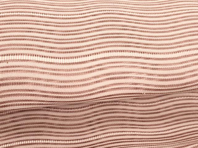 平和屋着物＊夏物 絽綴れ 八寸名古屋帯 よろけ縞 鴇色 正絹 逸品 DABC8416cm